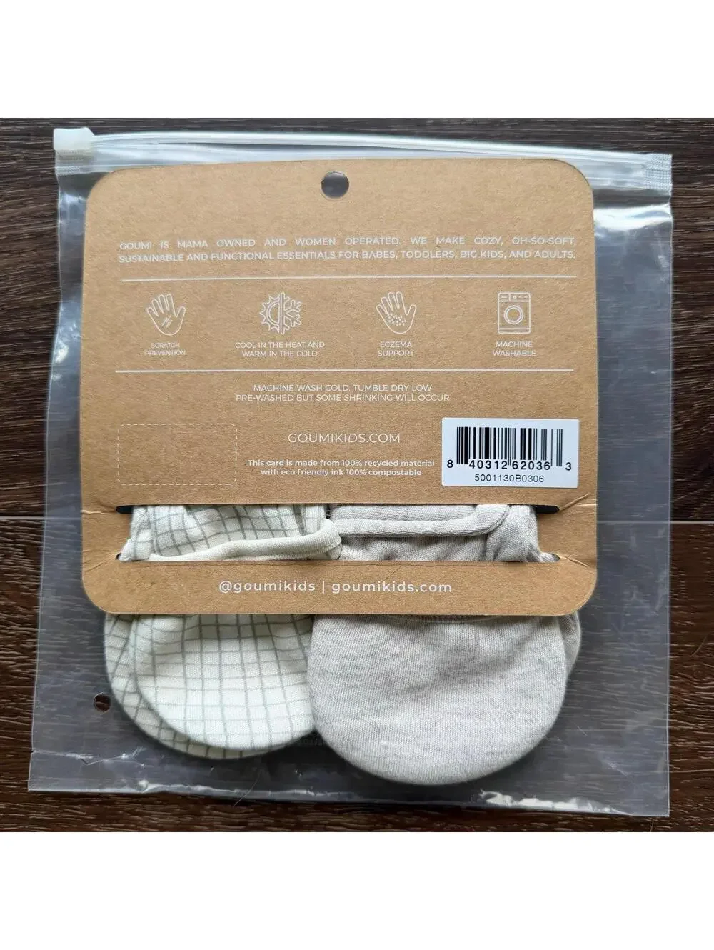 NWT Goumi Kids Baby Mitts Set Gridlock & Storm Gray SZ 3-6mo Green Bamboo Mitten